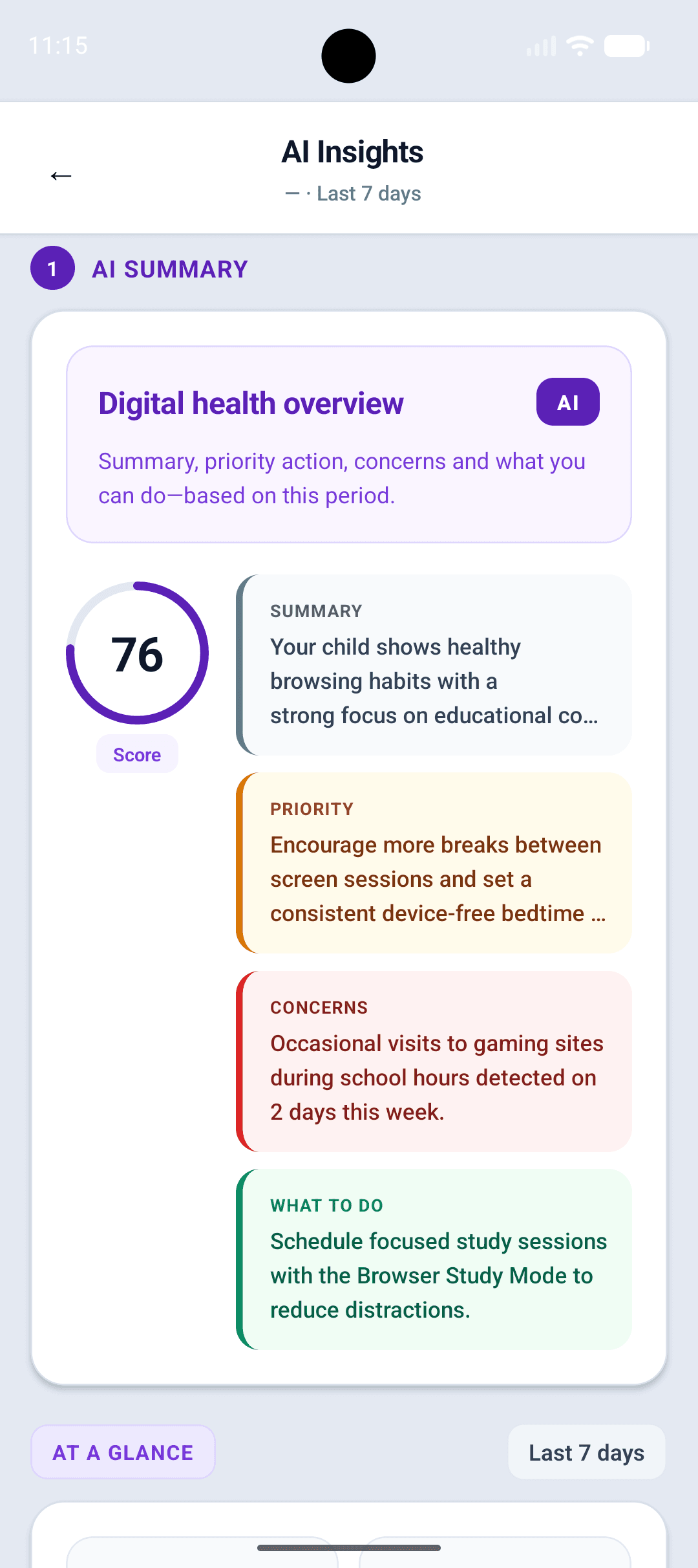 AI Insights summary with priority, concerns and what to do