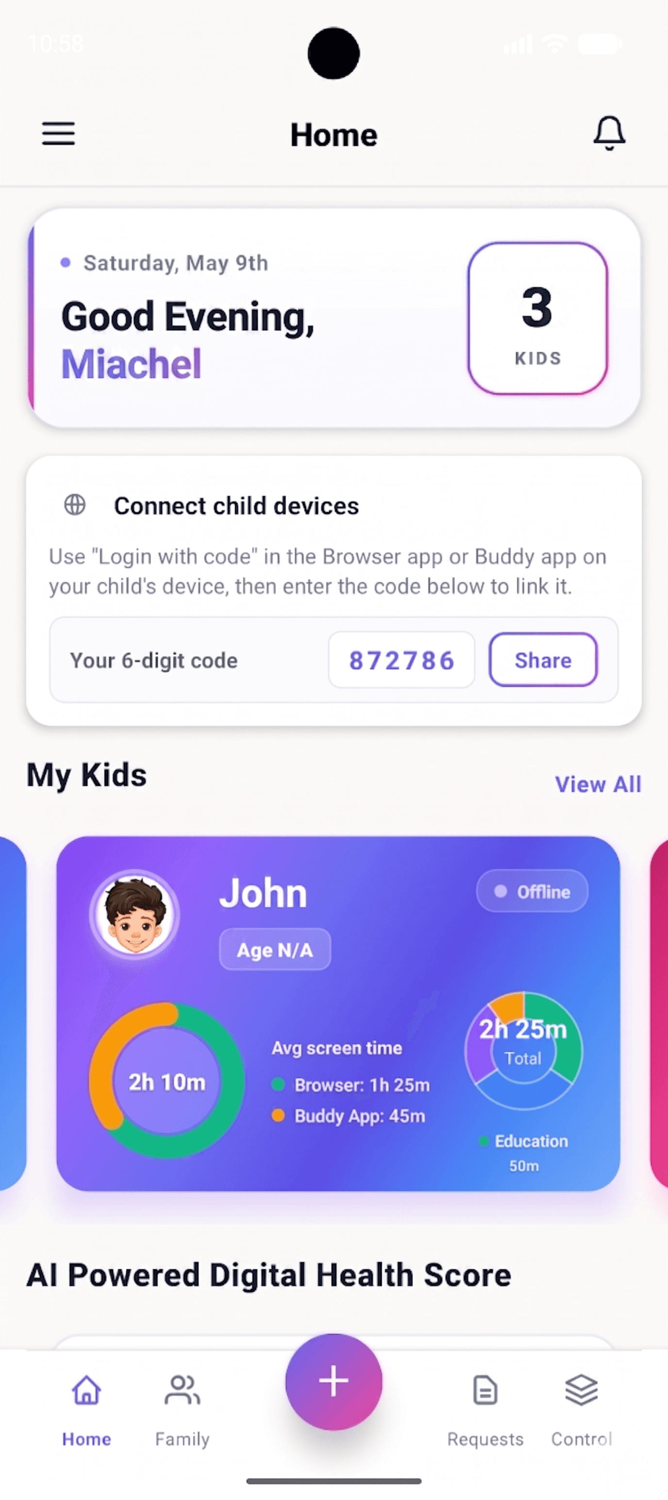 Parent dashboard — SafeAnywhere Shield