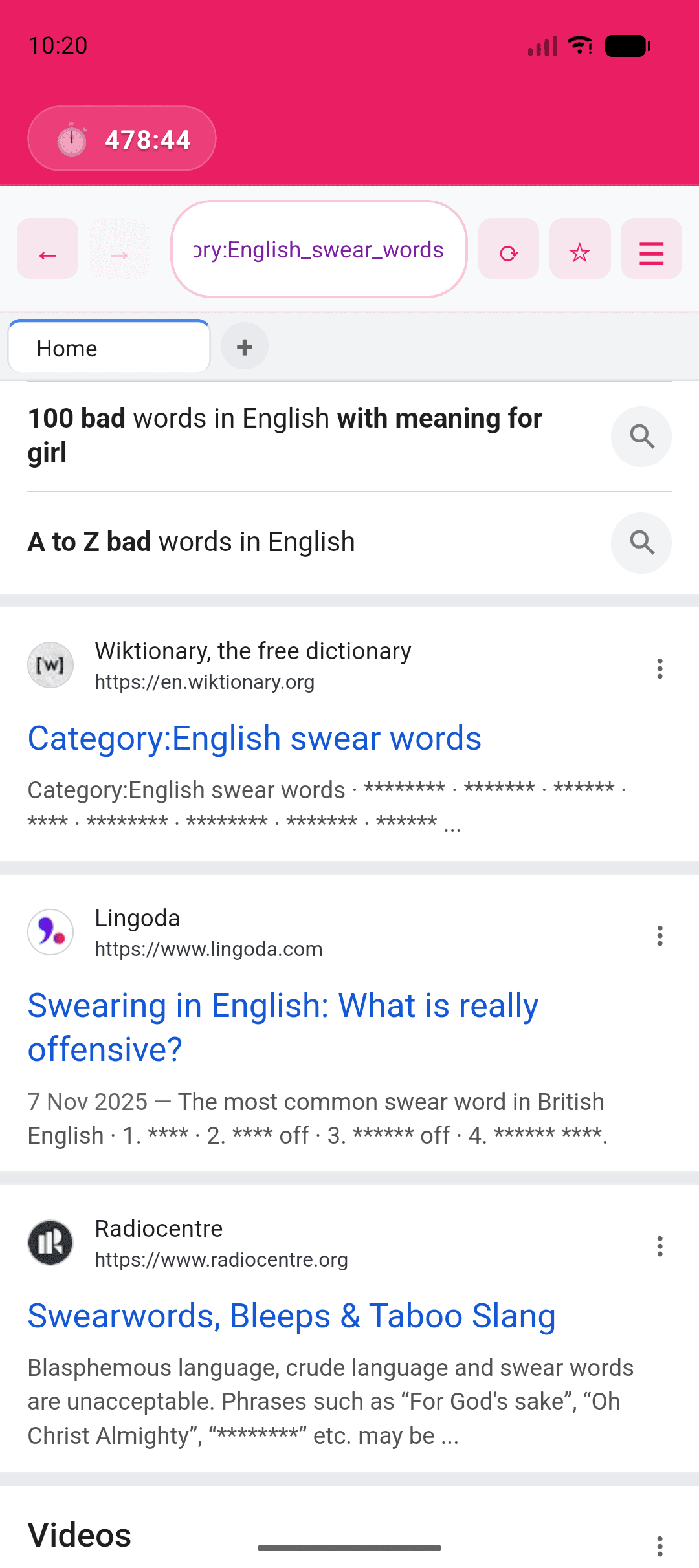 Browser redacting unsafe search terms in real time